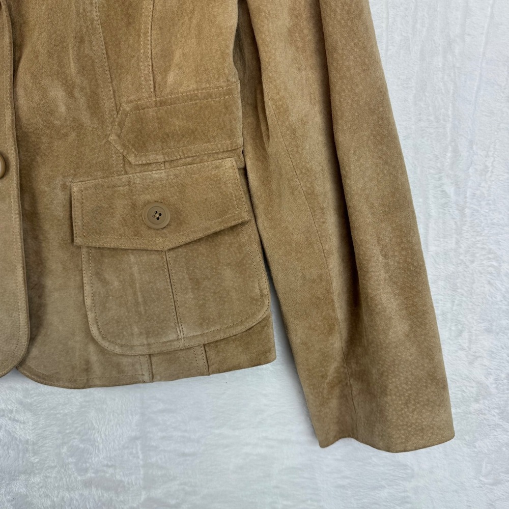 Ann Taylor Loft Tan Suede Leather Blazer Jacket Womens Size 8 Two Button Camel - Picture 6 of 8